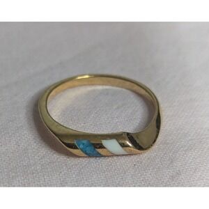 turquoise white inlay band Womens gold ring size‎ 8 unisex mens